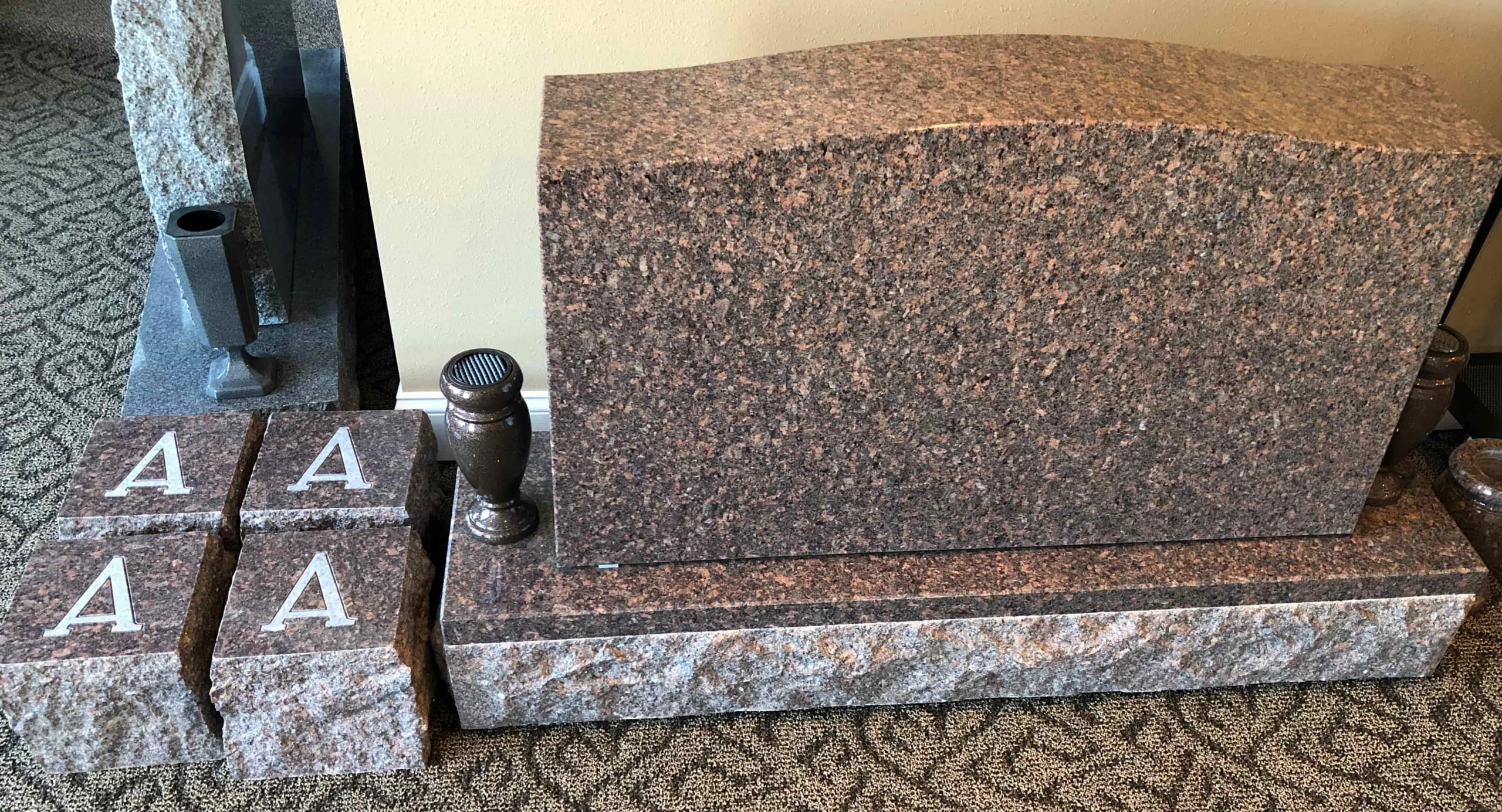 granite memorial options displayed in Aberdeen showroom